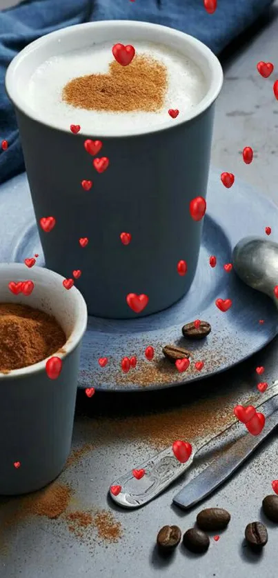 Mobile wallpaper of a coffee cup with heart-shaped cinnamon design.