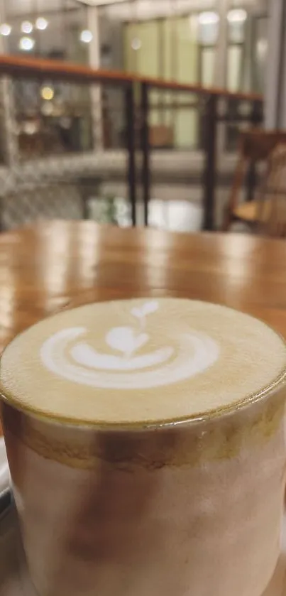 A cozy coffee shop scene with a cappuccino.