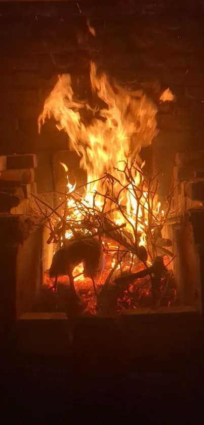 Mobile wallpaper with bright fireplace flames.