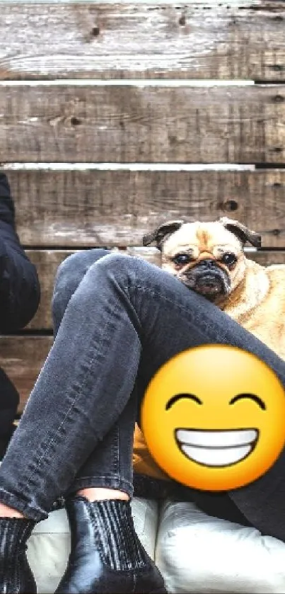 Friends with a pug enjoying a cozy day with coffee and smiles.