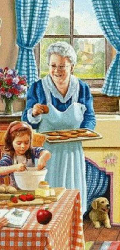 Charming kitchen scene with family baking cookies.