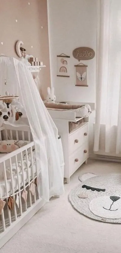 Cozy nursery room with blush tones and charming decor.