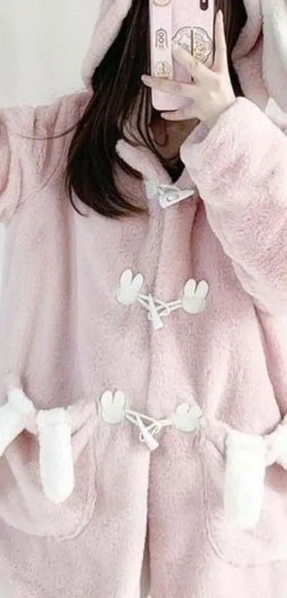 Cute pink hoodie with bunny ears wallpaper.