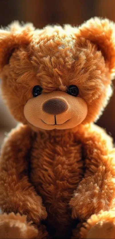 A cozy, plush teddy bear with soft brown fur and gentle lighting.