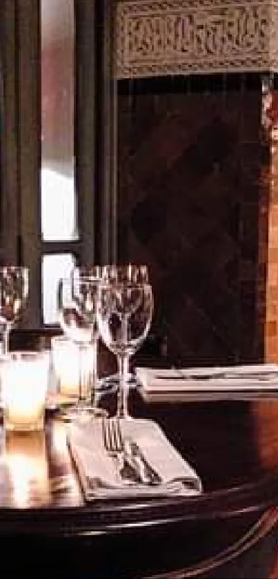 Cozy restaurant table with red lamp.