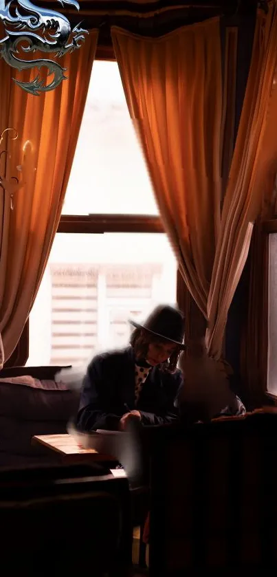 Cozy study room with warm lighting and vintage decor.