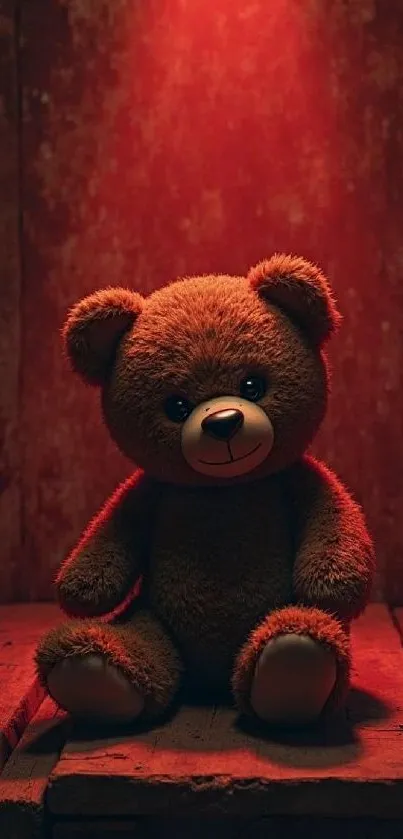 Teddy bear in rustic lighting setting.