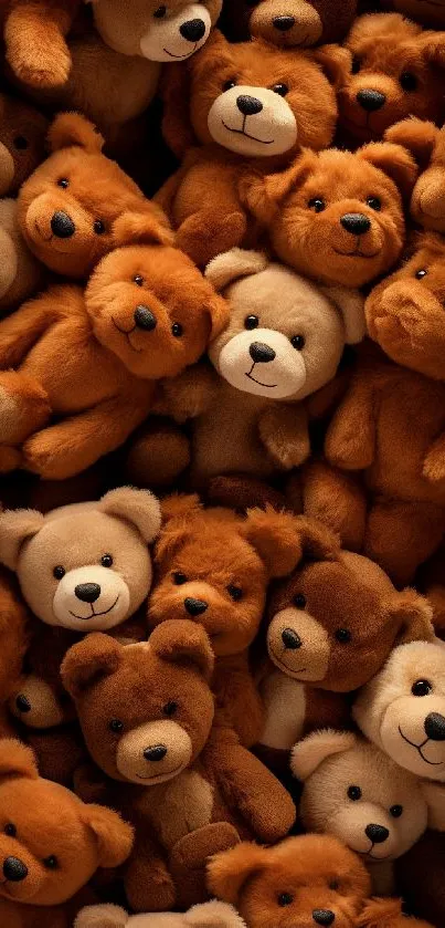 A cozy wallpaper with a collection of teddy bears creating a warm ambiance.