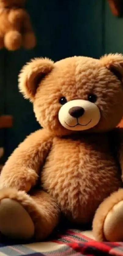 Adorable brown teddy bear in a cozy setting.