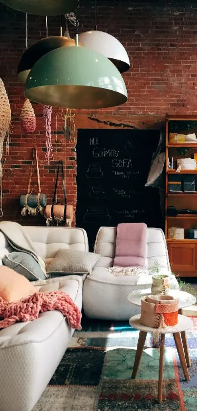 Cozy urban living room with rustic decor and modern accents.