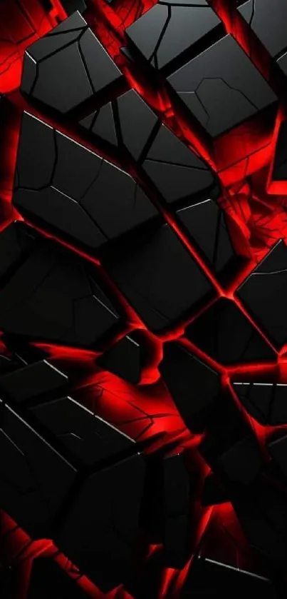 Cracked black wallpaper with red glow, abstract design.