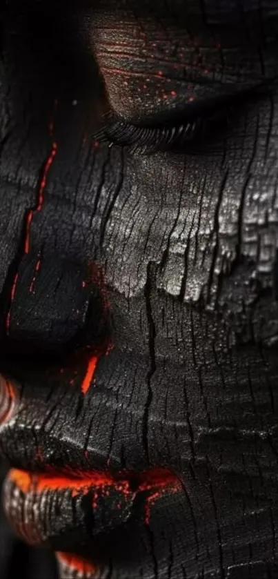 A close-up of cracked charcoal art with intricate textures.