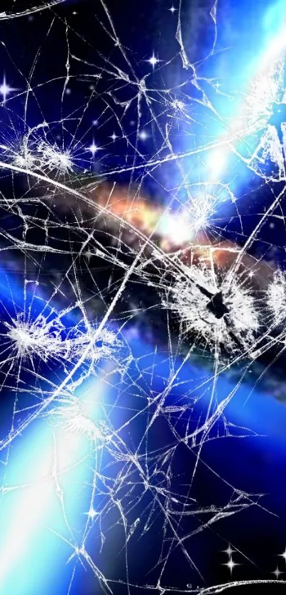 Mobile wallpaper with cracked glass and vibrant cosmic colors.