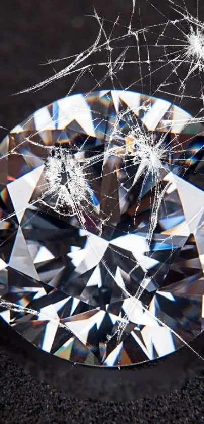 Cracked diamond on black background, elegant and stylish design.