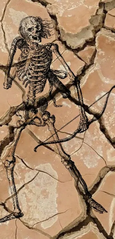 Skeleton archer on cracked earth background wallpaper.