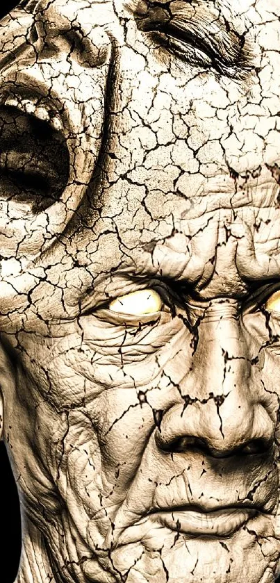 Artistic cracked face wallpaper with intricate detail.