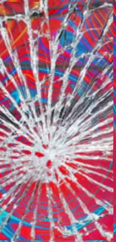Abstract mobile wallpaper with cracked glass effect over colorful swirls.