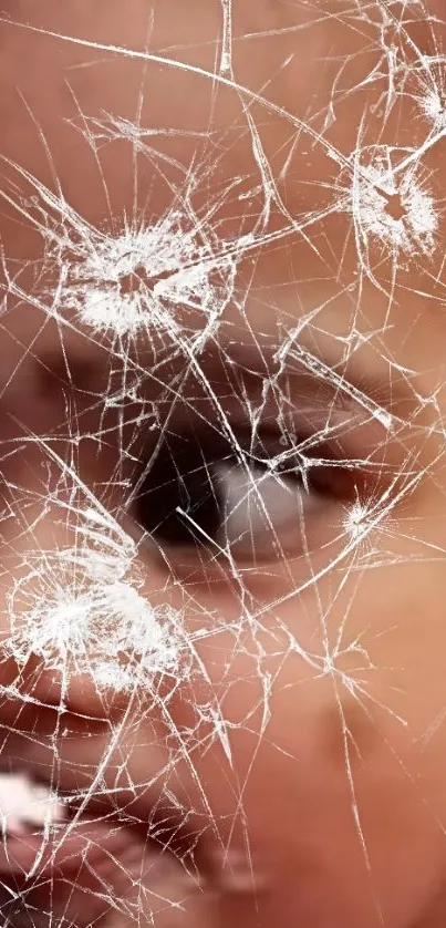 Artistic wallpaper of a face with cracked glass effect.