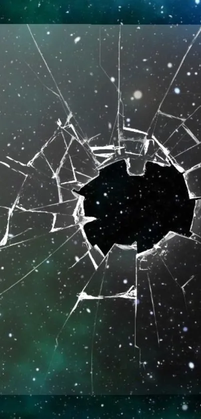 Cracked glass on a starry galaxy background wallpaper.