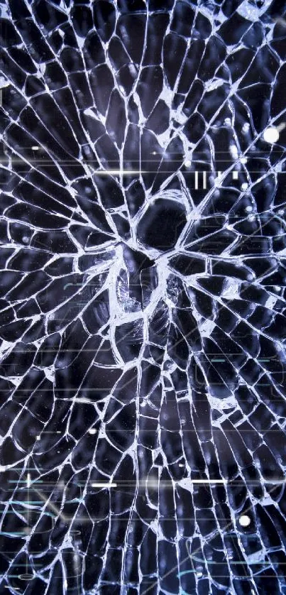 Cracked glass texture wallpaper with blue hues.