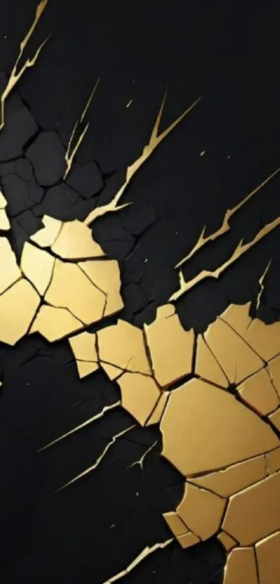 Cracked texture mobile wallpaper with gold elements and abstract art design.