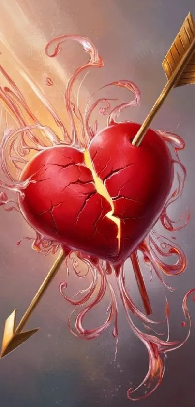 Illustration of a cracked heart with an arrow piercing through it.