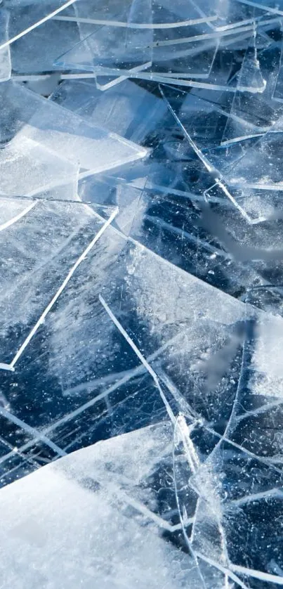 Cracked ice texture in soothing blue tones for mobile wallpaper.