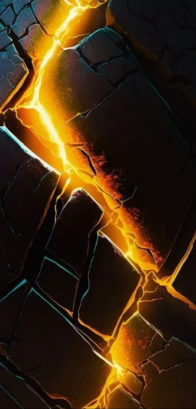 Wallpaper with cracked rocks and glowing lava seams in dark tones.