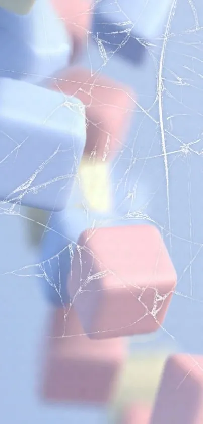 Pastel cubes on cracked wallpaper background.