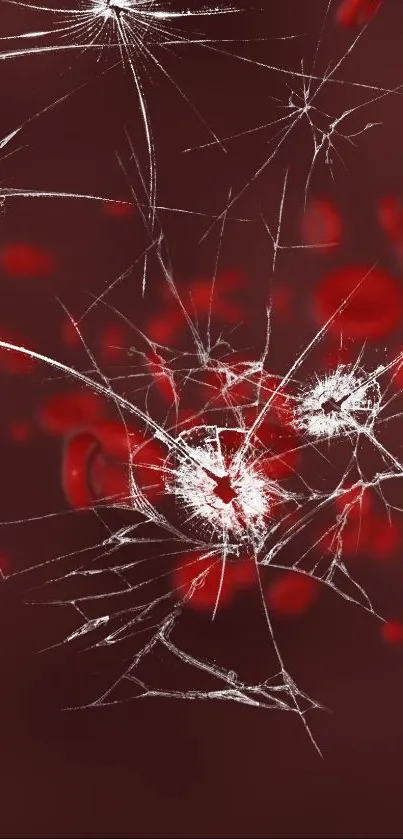 Abstract wallpaper with cracked glass effect on a red background.