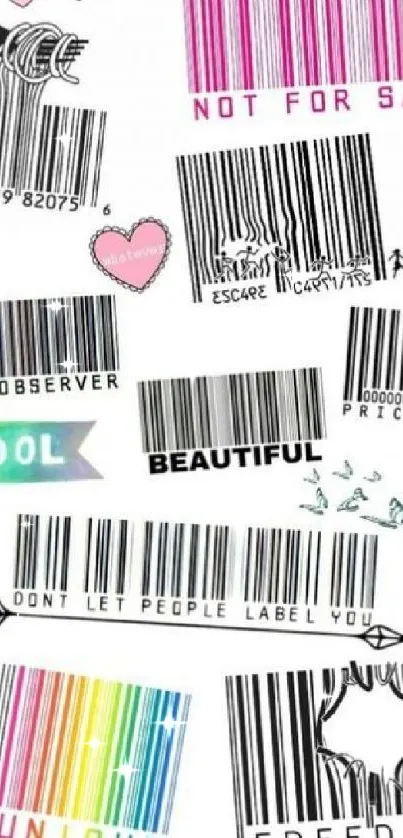 Creative barcode art with colorful accents and motivational quotes.