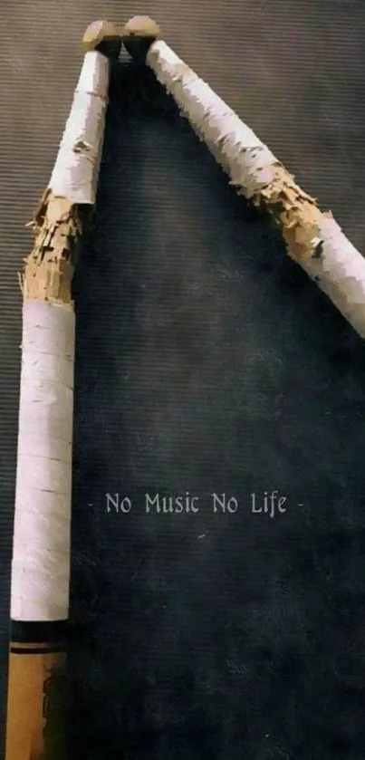 Wallpaper with broken cigarettes and 'No Music No Life' inscription.