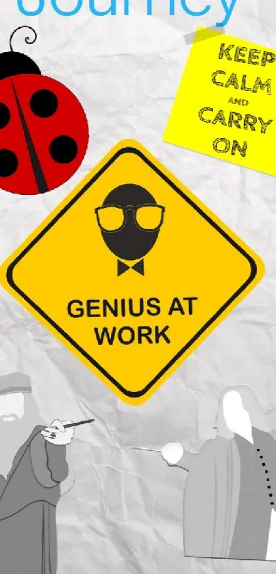 Creative wallpaper featuring a ladybug and genius sign.