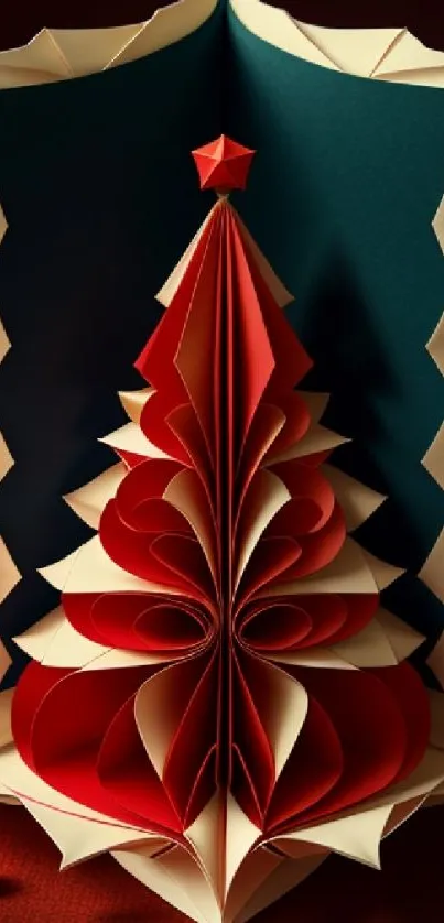 Intricate paper-crafted Christmas tree design for mobile wallpaper.