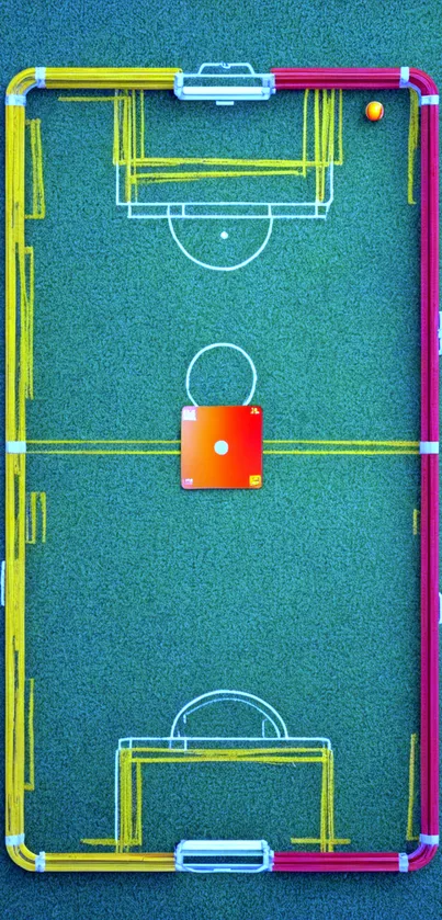 Soccer field mobile wallpaper with colorful design.