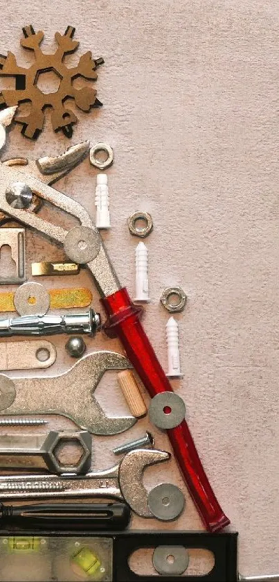Creative Christmas tree made of tools as mobile wallpaper.