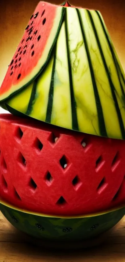 Layered watermelon art design in vibrant colors, perfect for mobile wallpaper.