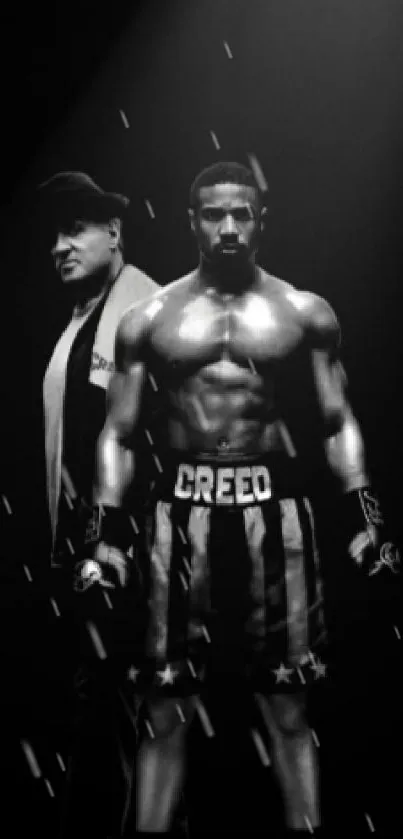 Black and white boxing themed mobile wallpaper with cinematic elements.