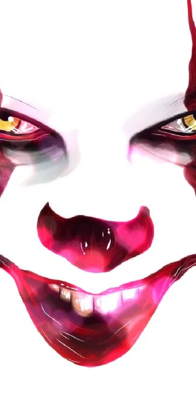 Illustrated creepy clown face with haunting details.