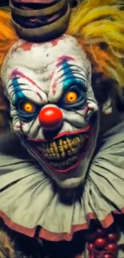 Creepy clown with bright hair and sinister grin mobile wallpaper.