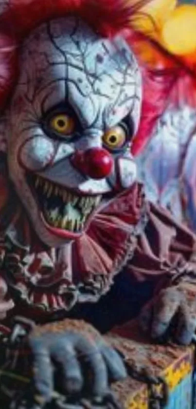 Sinister clown with red hair wallpaper for mobile.