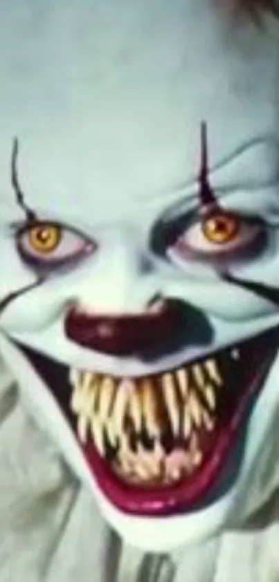 Eerie clown with sharp teeth wallpaper.