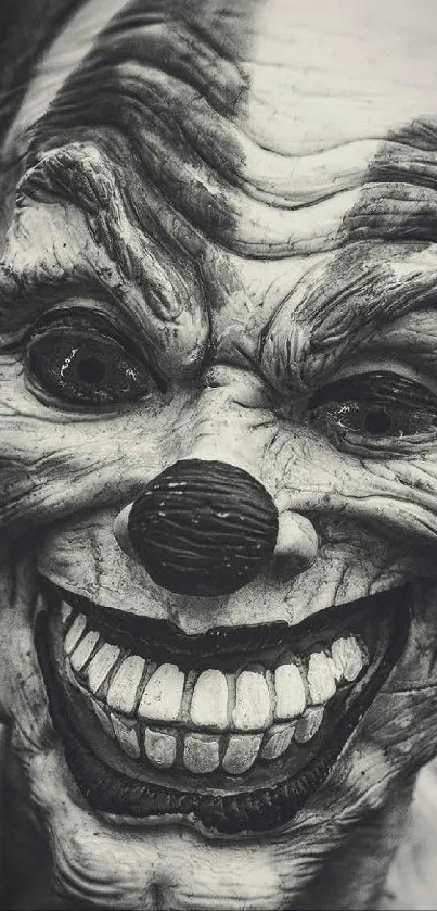 Creepy clown mask with a menacing grin, perfect for mobile wallpaper.