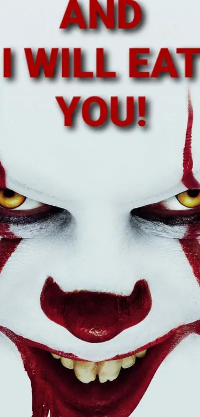 Creepy clown face with red accents on mobile wallpaper