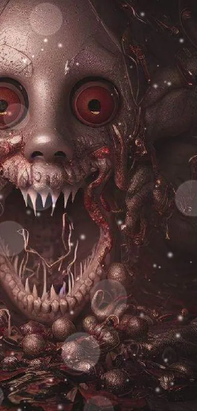 Creepy creature with red eyes, perfect for horror wallpaper fans.