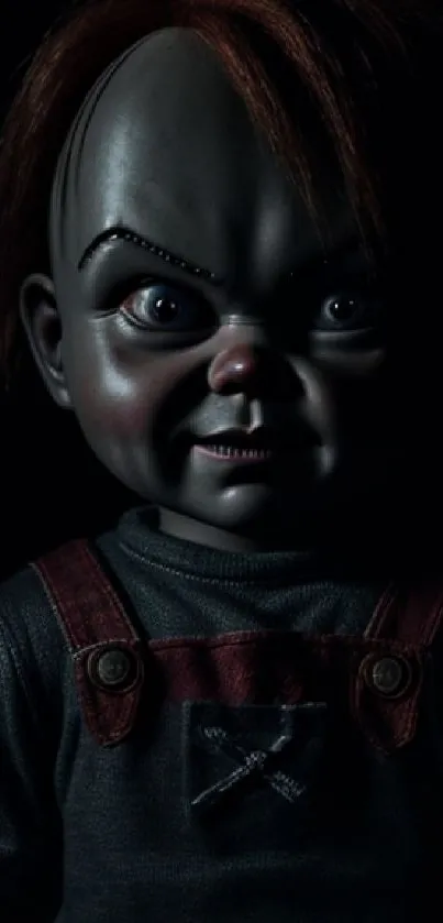 Creepy doll with dark background mobile phone wallpaper.