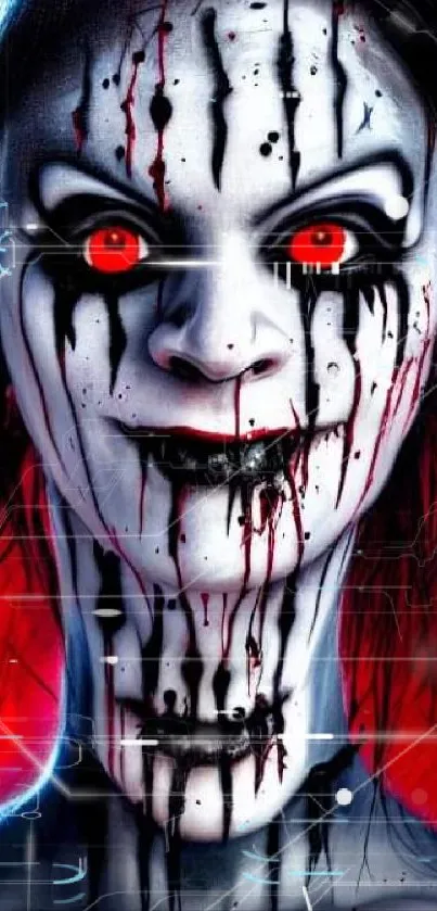 Creepy and haunting mobile wallpaper with a red-eyed entity.