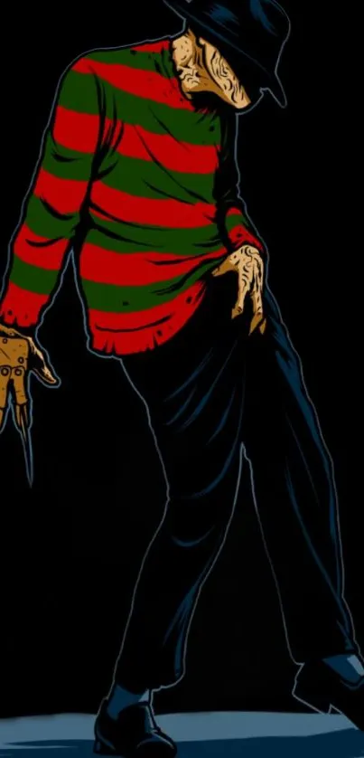 Horror figure in striped sweater with a dark background wallpaper.