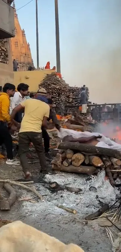 Traditional cremation ritual by the Ganges, India.