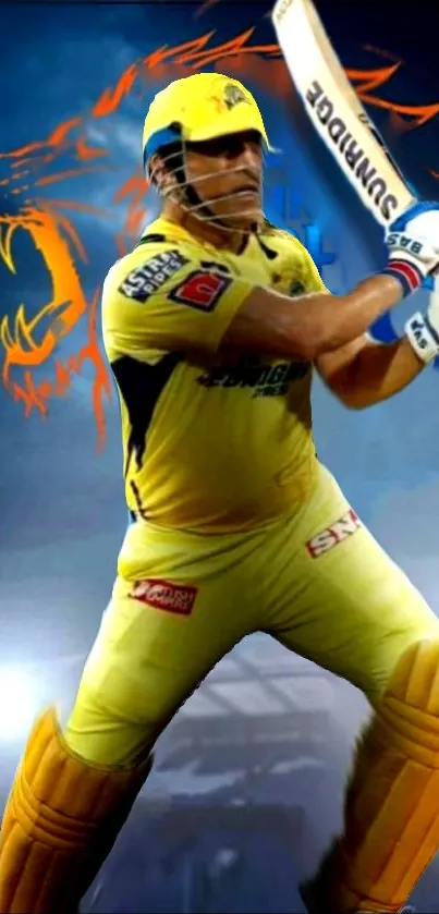 Mobile wallpaper featuring cricket legend in bright sports gear.